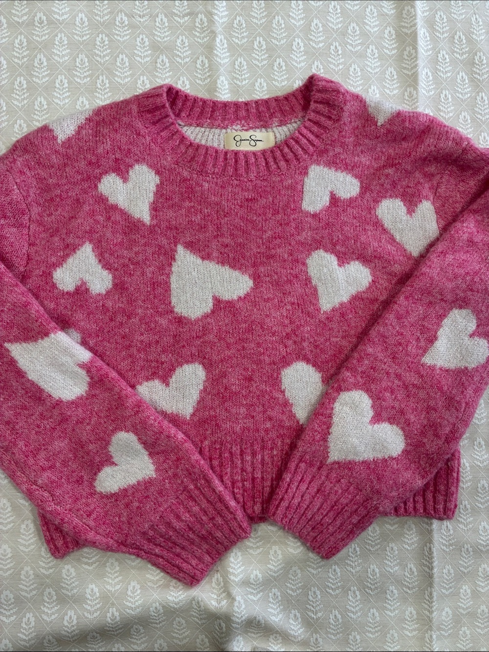 Jessica Simpson Pink Heart Crewneck Sweater